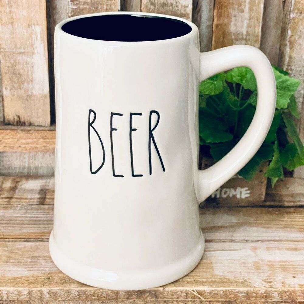 NWT Rae Dunn Gorgeous Rare BEER White Black Inside Glossy Ceramic Tall Pint Mug